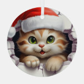 Ornement En Verre Chat de Noël mignon à travers le mur illustré (Verso)