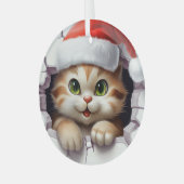 Ornement En Verre Chat de Noël mignon à travers le mur illustré (Avant gauche)