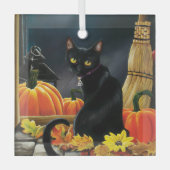 Ornement En Verre Chat d'Halloween noir (Recto)