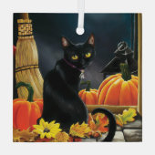 Ornement En Verre Chat d'Halloween noir (Verso)