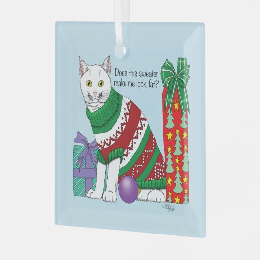 Ornement En Verre Chat drôle moche de Noël (Avant gauche)