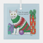 Ornement En Verre Chat drôle moche de Noël (Recto)