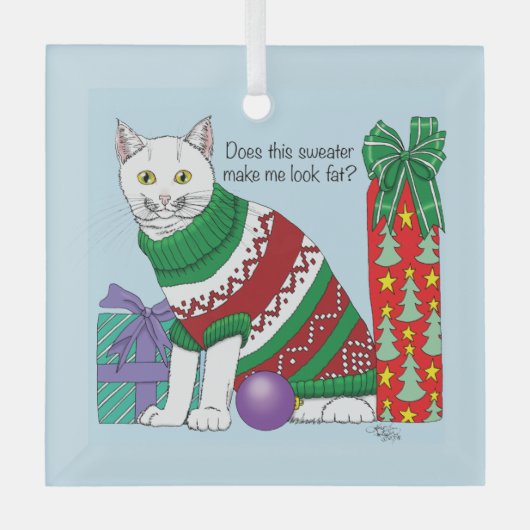 Ornement En Verre Chat drôle moche de Noël (Recto)