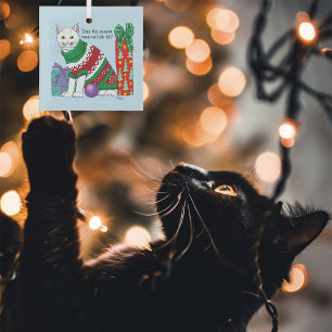 Ornement En Verre Chat drôle moche de Noël
