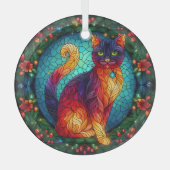 Ornement En Verre Chat en verre avec Noël Holly (Recto)