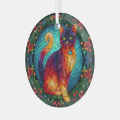 Ornement En Verre Chat en verre avec Noël Holly (Avant gauche)