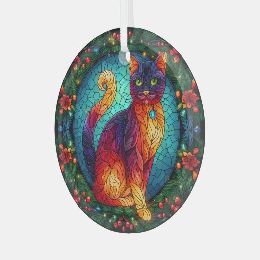 Ornement En Verre Chat en verre avec Noël Holly (Avant gauche)