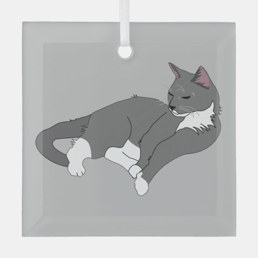 Ornement En Verre Chat gris et blanc Tuxedo (Recto)