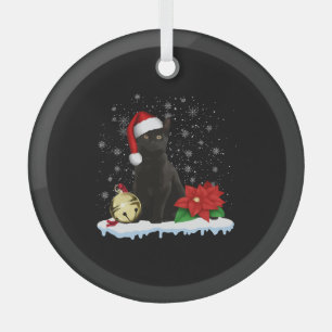 Ornement En Verre Chat Noir Avec Un Chapeau De Noël Costume Chat De