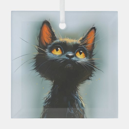 Ornement En Verre Chat noir enchanté (Recto)