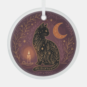 Ornement En Verre Chat noir mystique céleste sorcière Halloween goth