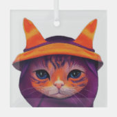 Ornement En Verre Chat orange avec sorcière violette Casquette Hallo (Recto)