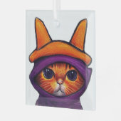 Ornement En Verre Chat orange avec sorcière violette Casquette Hallo (Avant gauche)