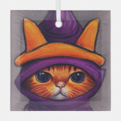Ornement En Verre Chat orange avec sorcière violette Casquette Hallo (Recto)
