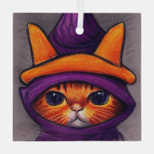 Ornement En Verre Chat orange avec sorcière violette Casquette Hallo (Verso)