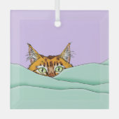 Ornement En Verre Chat roux curieux à cache-cache drôle lavande vert (Recto)
