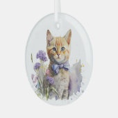 Ornement En Verre Chaton Tabby Orange avec Cravate Bow Aquarelle (Avant gauche)