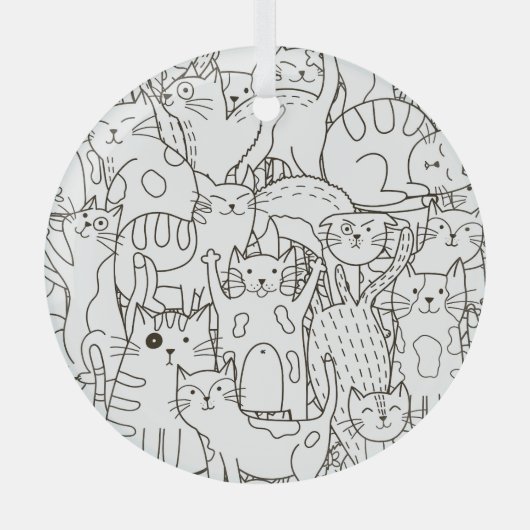Ornement En Verre Chats de gribouillis : noir et blanc. (Recto)