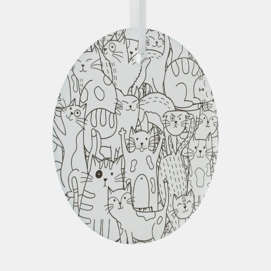 Ornement En Verre Chats de gribouillis : noir et blanc. (Avant droite)