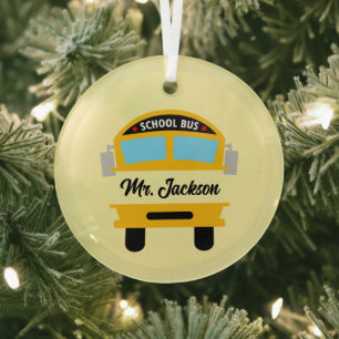 Ornement En Verre Chauffeur de bus scolaire cool ajoutez un nom