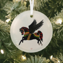 Cheval de carrousel élégant Pegasus noir vintage