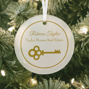 Ornement En Verre Chic Gold Key Immobilier Custom Realtor Noël