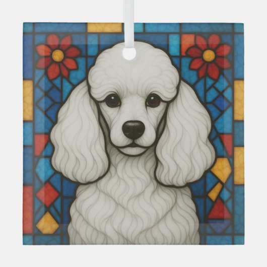 Ornement En Verre Chien de caniche blanc "Verre tendu" (Recto)