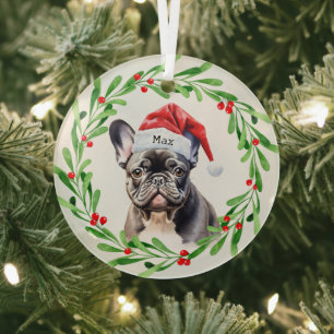 Ornement En Verre Chien de Noël Français Noir Chien de Noël Père Noë