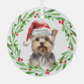 Ornement En Verre Chien de Noël Yorkie Yorkshire Terrier Fêtes (Recto)