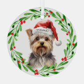Ornement En Verre Chien de Noël Yorkie Yorkshire Terrier Fêtes (Verso)