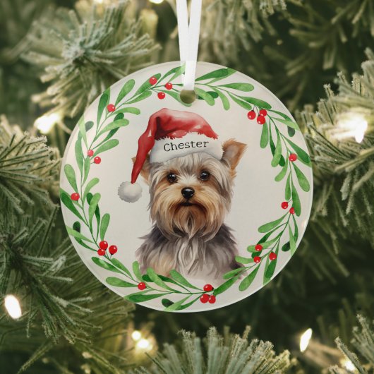 Ornement En Verre Chien de Noël Yorkie Yorkshire Terrier Fêtes (Insitu)