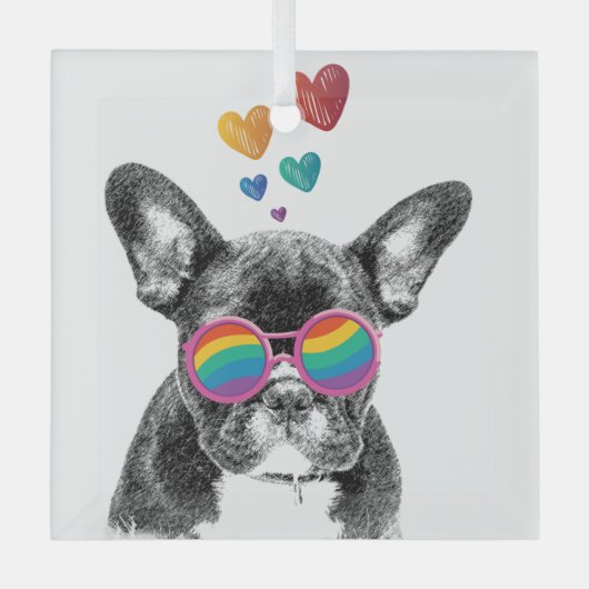 Ornement En Verre Chien de taureau avec Coeurs Saint-Valentin (Recto)