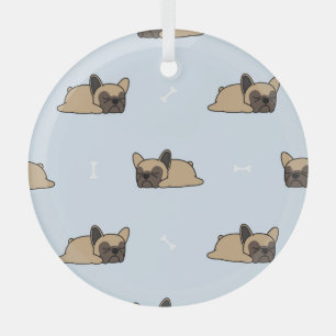 Ornement En Verre Chien de taureau français, mignon motif endormi.