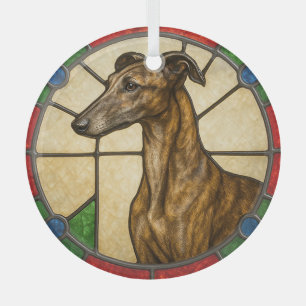 ORNEMENT EN VERRE CHIEN GREYHOUND À L'ALLURE DE VITRAIL DE NOËL