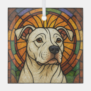 Ornement En Verre Chien Pit Bull Blanc dans "Vitrail"