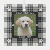 Ornement En Verre Chien PREMIER NOËL Tan Blanc Noir Tan Plaid (Recto)