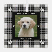 Ornement En Verre Chien PREMIER NOËL Tan Blanc Noir Tan Plaid (Verso)