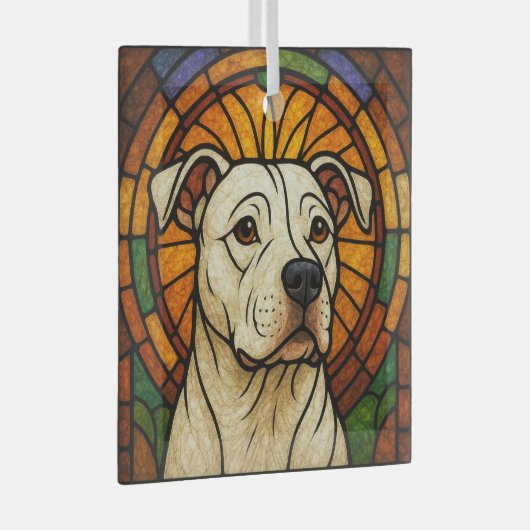 Ornement En Verre Chien taureau blanc à pois dans "Verre tendu" (Avant droite)