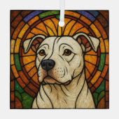 Ornement En Verre Chien taureau blanc à pois dans "Verre tendu" (Verso)