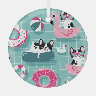 Ornement En Verre Chiens avec flotteurs de piscine, motif vintage.