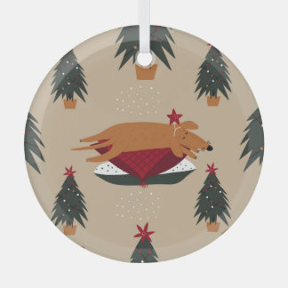 Ornement En Verre Chiens de Noël, arrière - plan d'hiver festif.