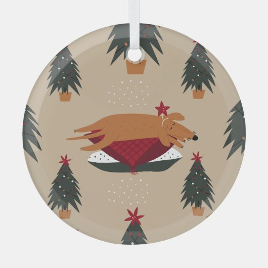 Ornement En Verre Chiens de Noël, arrière - plan d'hiver festif. (Recto)