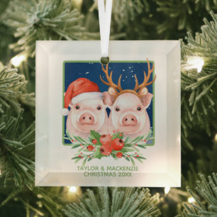 Ornement En Verre Chiens de Noël Cute Père Noël et Reindeer Couple