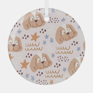 Ornement En Verre Chiens mignons, étoiles, lignes : vintage sans sou
