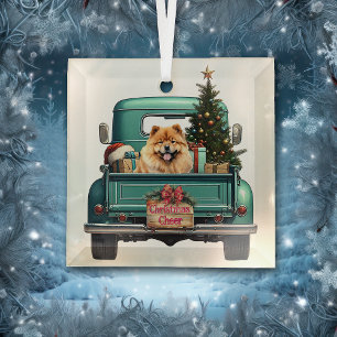 Ornement En Verre Chow Chow Retro Truck Noël