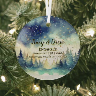 Ornement En Verre Christmas Mountain Starry Randonnée Fiançailles