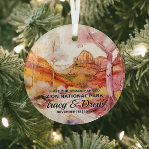Ornement En Verre Christmas Zion National Park Marié Couple Noir
