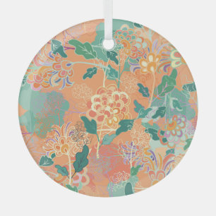Ornement En Verre Chrysanthème chinois : motif orange floral.
