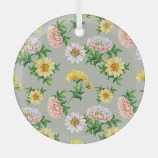 Ornement En Verre Chrysanthèmes aquarelle, motif floral transparent
