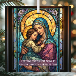 Ornement En Verre Citation catholique de Noël de la Madone et de l'E